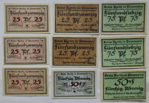 9x Banknoten Notgeld Kreis Pyritz in Pommern 1921 (111313)