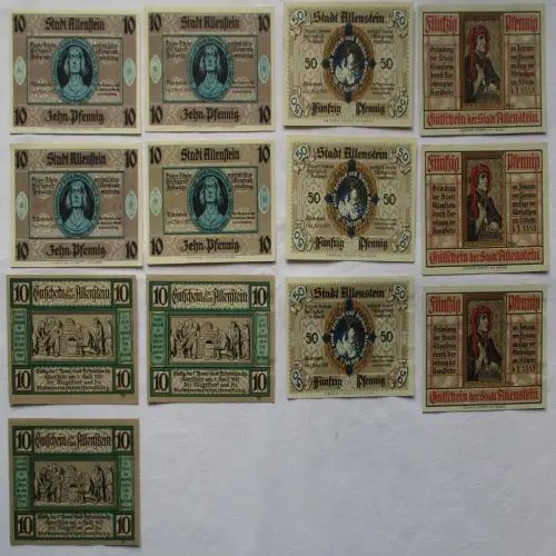 13 Banknoten Notgeld der Stadt Allenstein Ostpr. 1921 (112456)