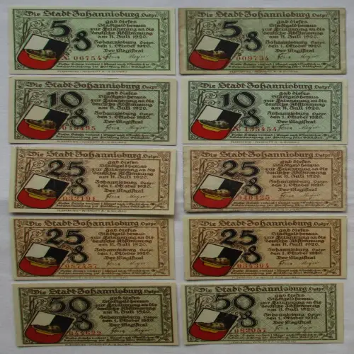 10 Banknoten Notgeld Stadt Johannisburg in Ostpreussen 1.10.1921 (113977)