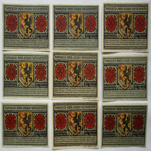 9 Banknoten Notgeld Stadt Neustettin 1921 (117917)