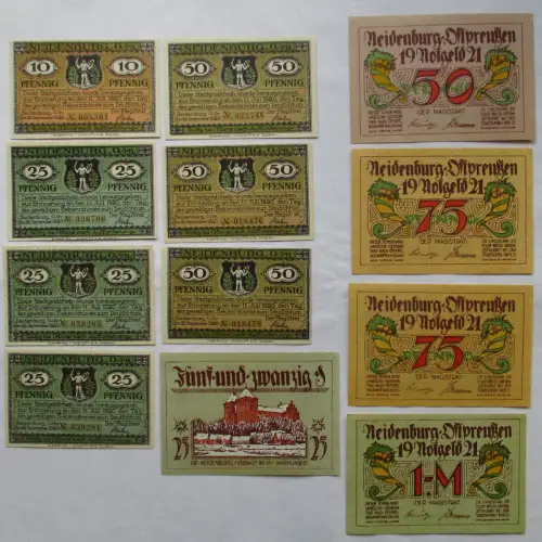 12 Banknoten Notgeld Stadt Neidenburg Ostpreussen 1921 kassenfrisch (111238)
