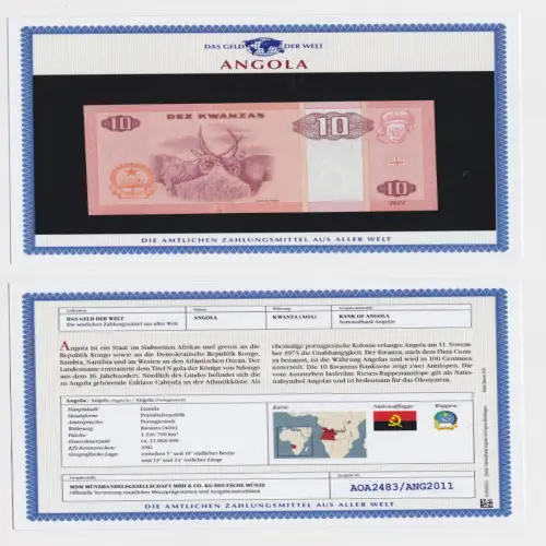 10 Kwanzas Banknote Angola kassenfrisch UNC 2011 (154047)