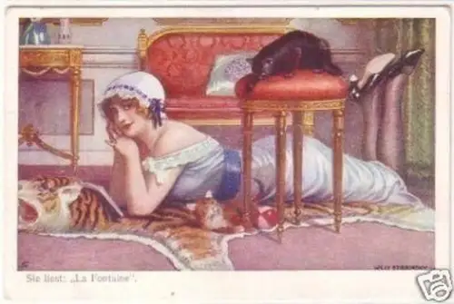 29719 Erotik Ak Sie liest: " La Fontaine" um 1920