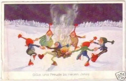 21177 Ak Zwerge tanzen um Feuer im Winter 1925