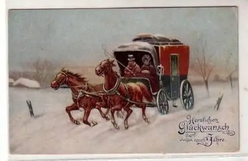 27049 Neujahrs Ak Pferdekutsche im Winter 1918