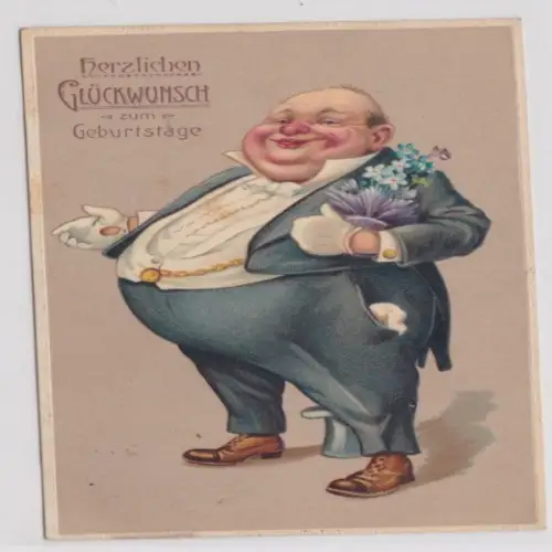 56580 Herzlichen Glückwunsch zum Geburtstag Ak dicker Mann mit Zylinder 1911
