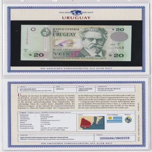 20 Pesos Banknote Uruguay 2008 kassenfrisch UNC (159087)