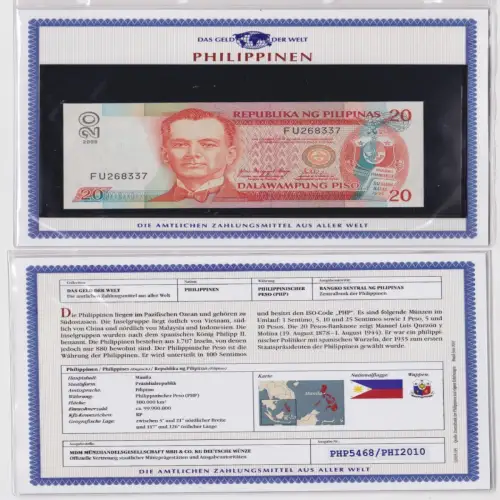 20 Piso Banknote Philippinen 2008 Republika Pilipinas kassenfrisch UNC (154068)