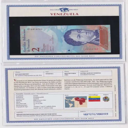 2 Bolivares Banknote Venezuela 2007 kassenfrisch UNC (155884)