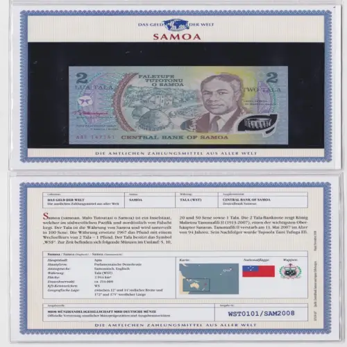 2 Tala Banknote Samoa König Malietoa Tanumafili II kassenfrisch UNC (159191)