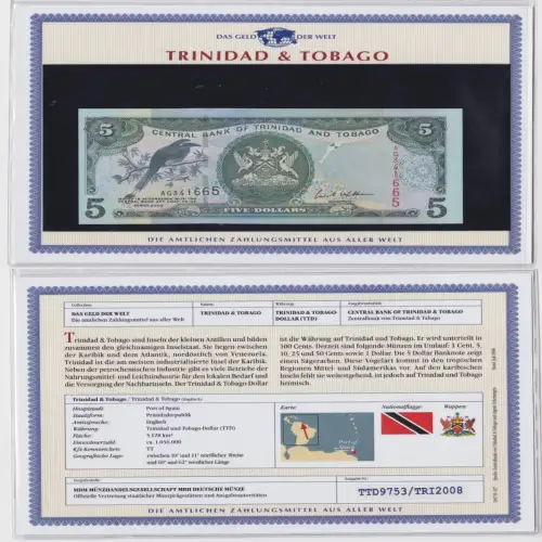 5 Dollar Banknote Trinidad & Tobago 2002 kassenfrisch UNC (159527)