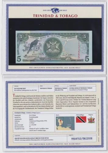 5 Dollar Banknote Trinidad & Tobago 2002 kassenfrisch UNC (159527)