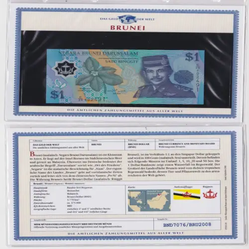 Satu Ringgit 1 Dollar Banknote Brunei kassenfrisch UNC (153401)