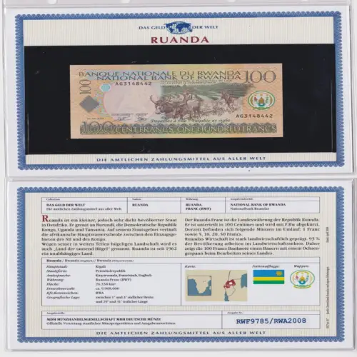 100 Francs Banknote Ruanda Rwanda 2003 kassenfrisch UNC (156055)