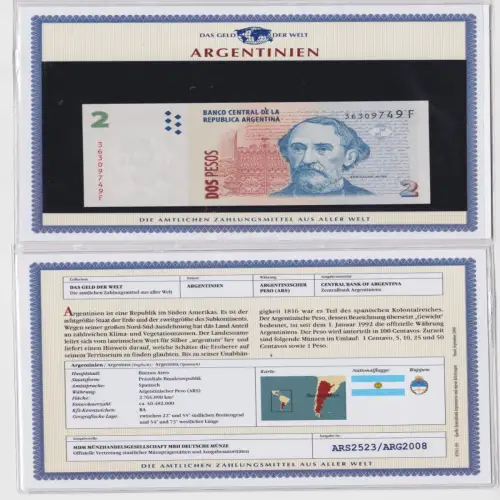 2 Pesos Banknote Argentinien Argentina kassenfrisch UNC (158159)