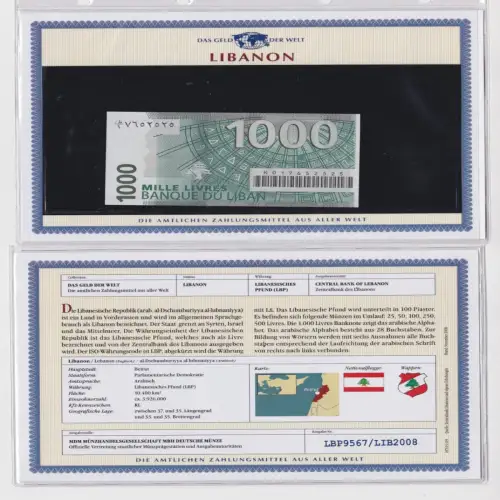 1000 Livres Pfund Pound Banknote Libanon kassenfrisch UNC (152007)