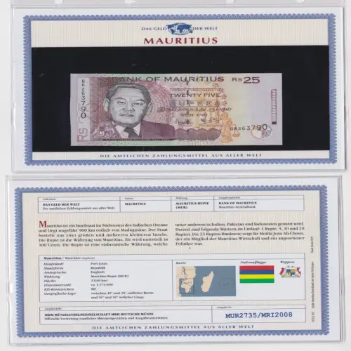 25 Rupien Banknote Mauritius 2006 kassenfrisch UNC (156415)