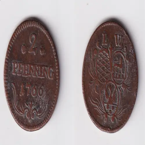 2 Pfennig Kupfer Münze  Löwenstein-Wertheim Grafschaft 1766 (170762)