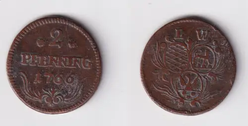 2 Pfennig Kupfer Münze  Löwenstein-Wertheim Grafschaft 1766 (170762)