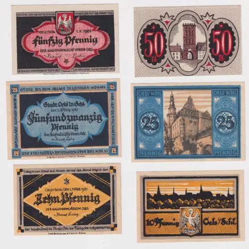 3 Banknoten Notgeld der Stadt Oels in Schlesien 1920/1921 (170211)