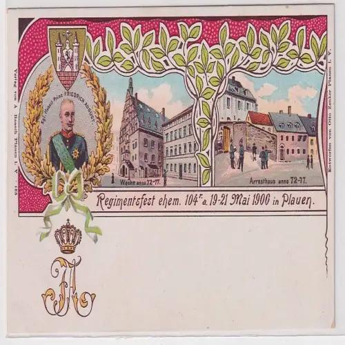 98436 Ak Lithographie Regimenstfest ehemaliger 104er in Plauen i.V. 1900