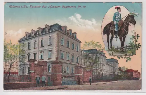03047 Ak Grimma in Sa. Kaserne des Husaren Regiment Nr.19, 1911