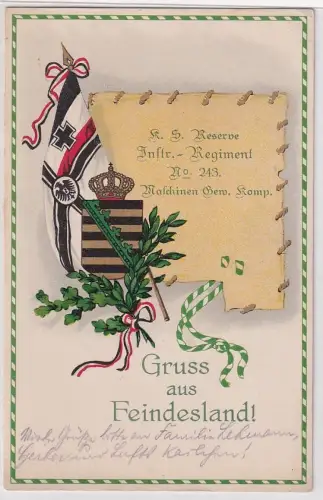 36266 Feldpost Ak Gruß aus Feindesland Reserve Infanterie Regiments 243 MG 1917