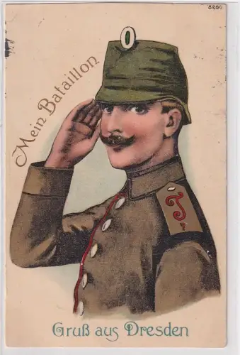 93137 Präge Ak Gruß aus Dresden "Mein Bataillon 7.kgl sächs." 1915