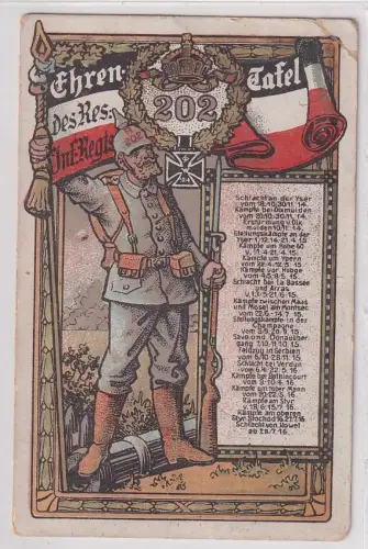 30070 Feldpost Ak Wünsdorf Ehrentafel des Reserve Infanterie Regiments 202, 1917