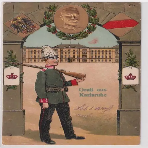 903116 Präge Ak Gruß aus Karlsruhe 1. Badische Leib-Grenadier-Regiment Nr. 109