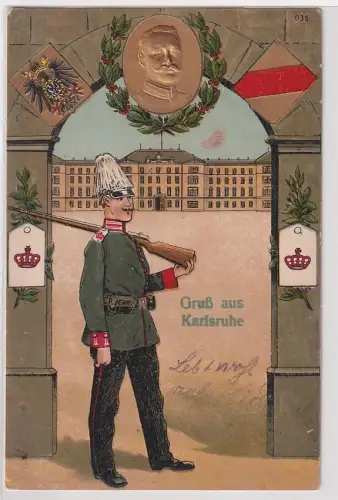 903116 Präge Ak Gruß aus Karlsruhe 1. Badische Leib-Grenadier-Regiment Nr. 109