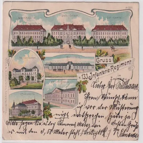 908387 Ak Lithographie Gruß vom 133.Infanterie Regiment in Zwickau 1901