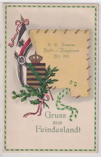 30589 Feldpost Ak Gruß aus Feindesland Reserve Infanterie Regiments 243, 1917