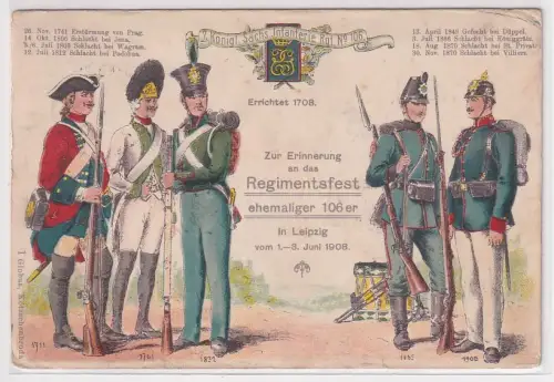 908553 Ak Erinnerung an das  Regimentsfest ehemaliger 106er in Leipzig 1906