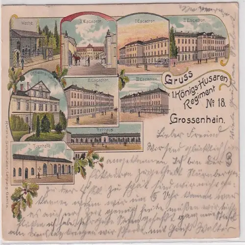 98207 Ak Lithographie Gruß aus Großenhain Husaren Regiment Nr.18, 1902