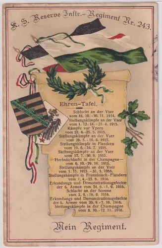 907636 Feldpost Ak Ehrentafel des Reserve Infanterie Regiments 243, 1917