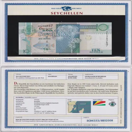 10 Rupien Rupees Banknote Seychellen Seychelles kassenfrisch UNC (170687)
