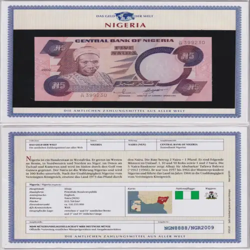 5 Naira Banknote Nigeria 2002 kassenfrisch UNC (170727)
