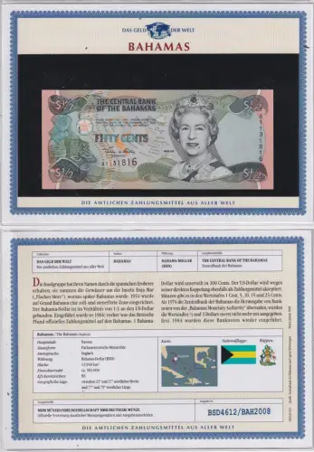 50 Cents Banknote Bahamas 1/2 Dollar 2000 kassenfrisch UNC (170185)