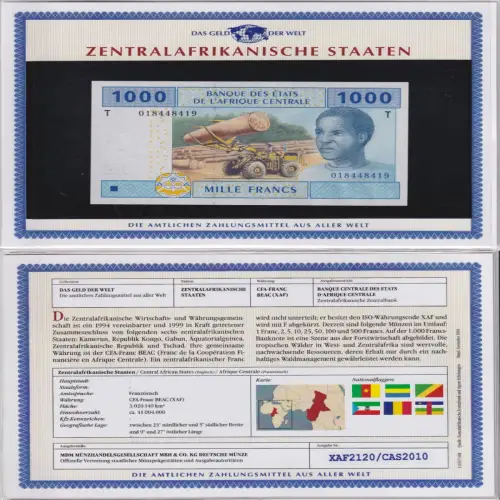 1000 Francs Banknote Zentralafrikanische Staaten kassenfrisch UNC (170177)