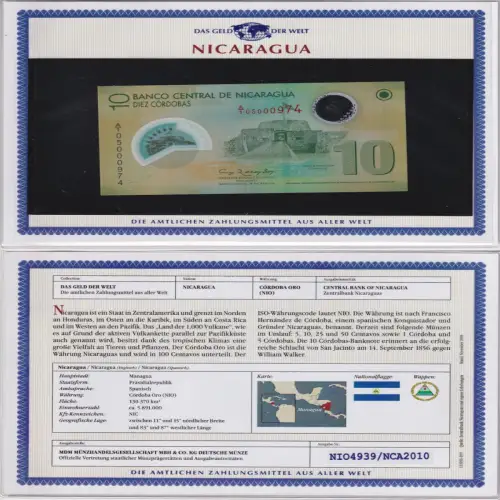 10 Cordobas Banknote Nicaragua 2007 kassenfrisch UNC (170539)