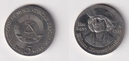 DDR Gedenk Münze 5 Mark Tilman Riemenschneider 1981 Stempelglanz (170084)