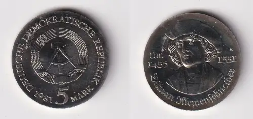 DDR Gedenk Münze 5 Mark Tilman Riemenschneider 1981 Stempelglanz (170059)