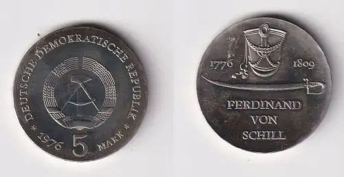 DDR Gedenk Münze 5 Mark Ferdinand von Schill 1976 Stempelglanz (170166)