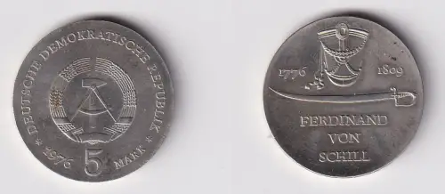 DDR Gedenk Münze 5 Mark Ferdinand von Schill 1976 Stempelglanz (170794)