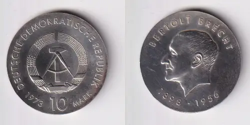 DDR Gedenk Silber Münze 10 Mark Bertholt Brecht 1973 (170049)