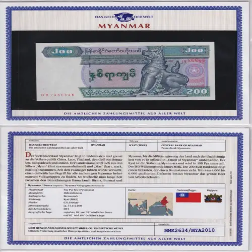 200 Kyat Banknote Myanmar Burma kassenfrisch UNC (170020)