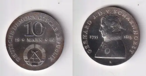 DDR Gedenk Silber Münze 10 Mark Gerhard J.D. v. Scharnhorst 1980 Stgl. (170591)
