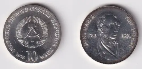 DDR Gedenk Münze 10 Mark Carl Maria von Weber 1976 Stempelglanz (170353)