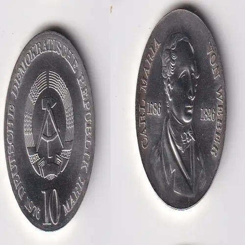 DDR Gedenk Münze 10 Mark Carl Maria von Weber 1976 Stempelglanz (170666)